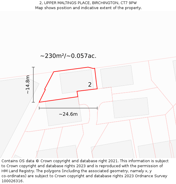 2, UPPER MALTINGS PLACE, BIRCHINGTON, CT7 9PW: Plot and title map