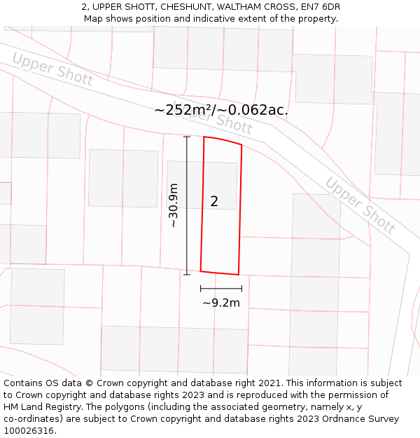 2, UPPER SHOTT, CHESHUNT, WALTHAM CROSS, EN7 6DR: Plot and title map