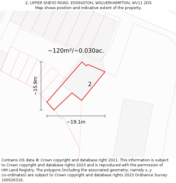 2, UPPER SNEYD ROAD, ESSINGTON, WOLVERHAMPTON, WV11 2DS: Plot and title map