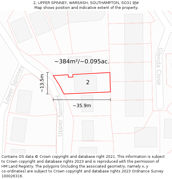 2, UPPER SPINNEY, WARSASH, SOUTHAMPTON, SO31 9JW: Plot and title map