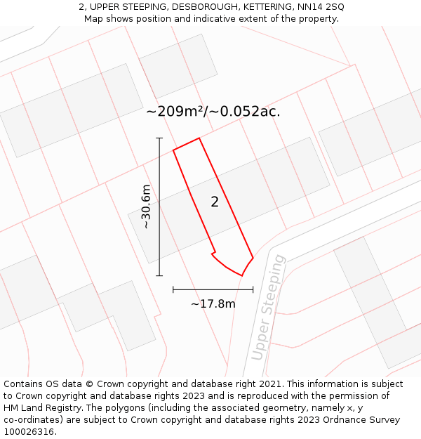 2, UPPER STEEPING, DESBOROUGH, KETTERING, NN14 2SQ: Plot and title map