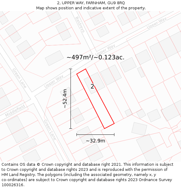 2, UPPER WAY, FARNHAM, GU9 8RQ: Plot and title map