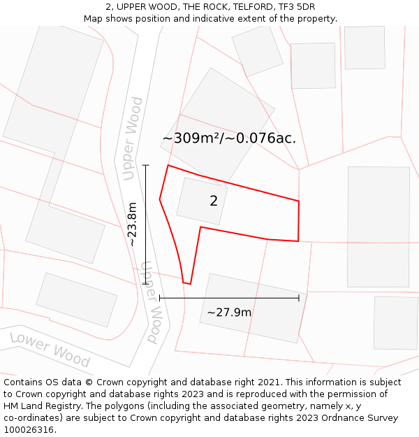 2, UPPER WOOD, THE ROCK, TELFORD, TF3 5DR: Plot and title map