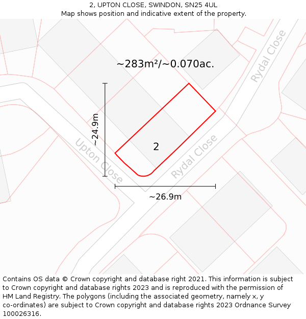 2, UPTON CLOSE, SWINDON, SN25 4UL: Plot and title map