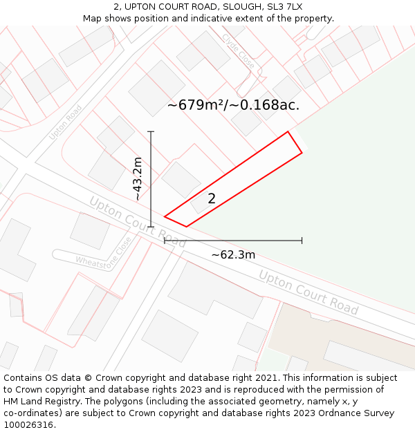 2, UPTON COURT ROAD, SLOUGH, SL3 7LX: Plot and title map