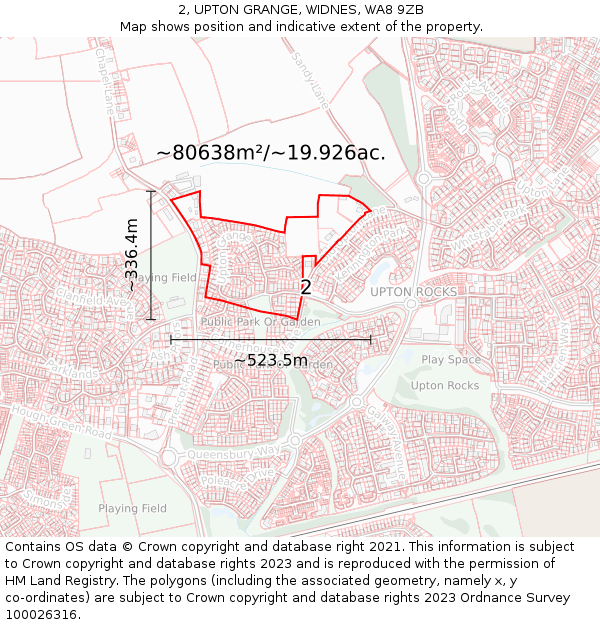 2, UPTON GRANGE, WIDNES, WA8 9ZB: Plot and title map