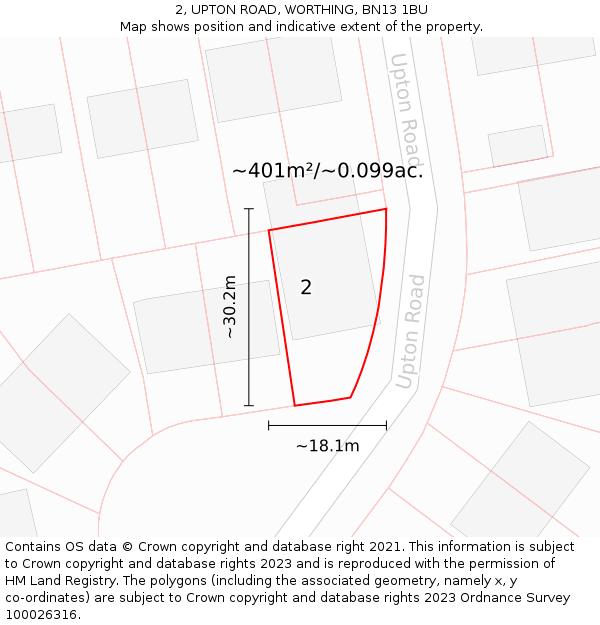 2, UPTON ROAD, WORTHING, BN13 1BU: Plot and title map