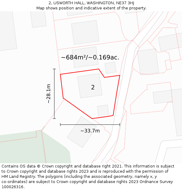 2, USWORTH HALL, WASHINGTON, NE37 3HJ: Plot and title map