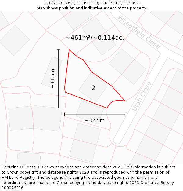 2, UTAH CLOSE, GLENFIELD, LEICESTER, LE3 8SU: Plot and title map