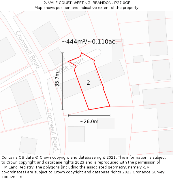 2, VALE COURT, WEETING, BRANDON, IP27 0GE: Plot and title map