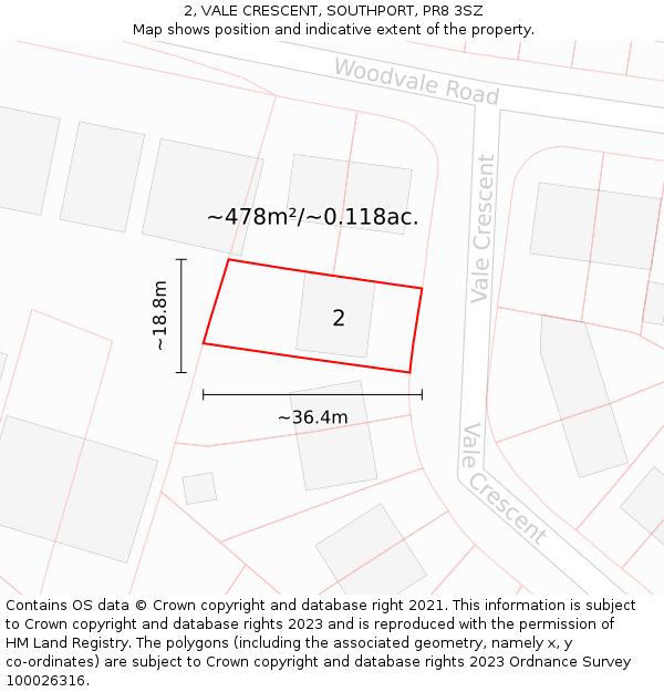 2, VALE CRESCENT, SOUTHPORT, PR8 3SZ: Plot and title map