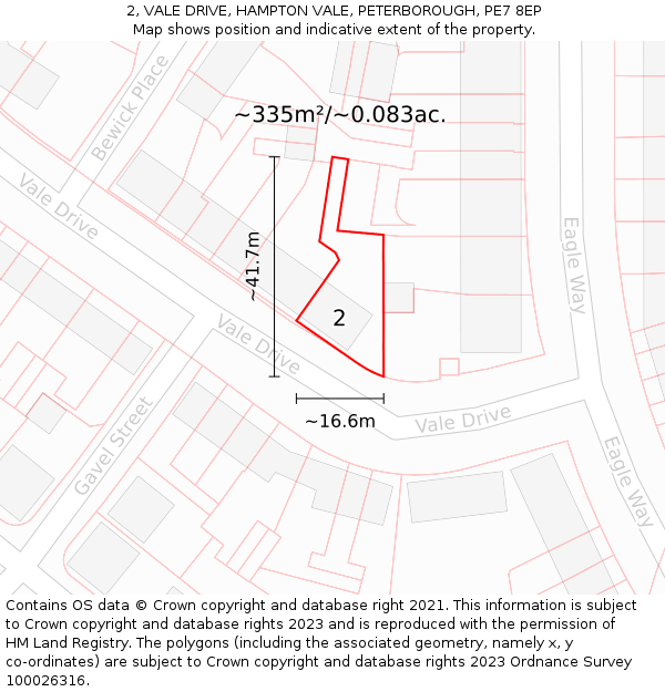 2, VALE DRIVE, HAMPTON VALE, PETERBOROUGH, PE7 8EP: Plot and title map