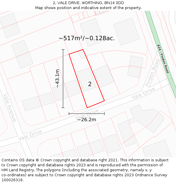 2, VALE DRIVE, WORTHING, BN14 0DD: Plot and title map