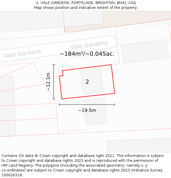 2, VALE GARDENS, PORTSLADE, BRIGHTON, BN41 1GQ: Plot and title map