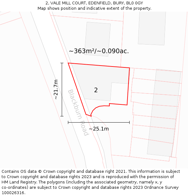2, VALE MILL COURT, EDENFIELD, BURY, BL0 0GY: Plot and title map