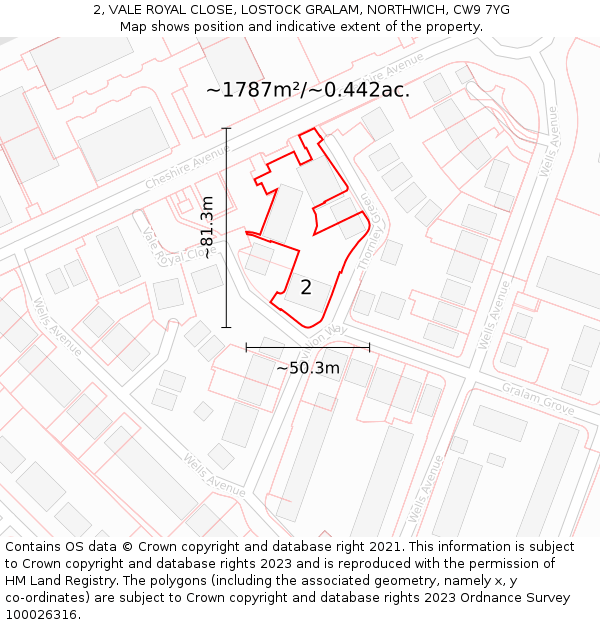 2, VALE ROYAL CLOSE, LOSTOCK GRALAM, NORTHWICH, CW9 7YG: Plot and title map