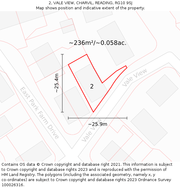 2, VALE VIEW, CHARVIL, READING, RG10 9SJ: Plot and title map