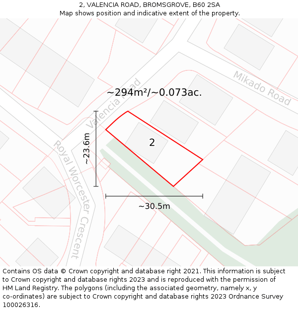 2, VALENCIA ROAD, BROMSGROVE, B60 2SA: Plot and title map