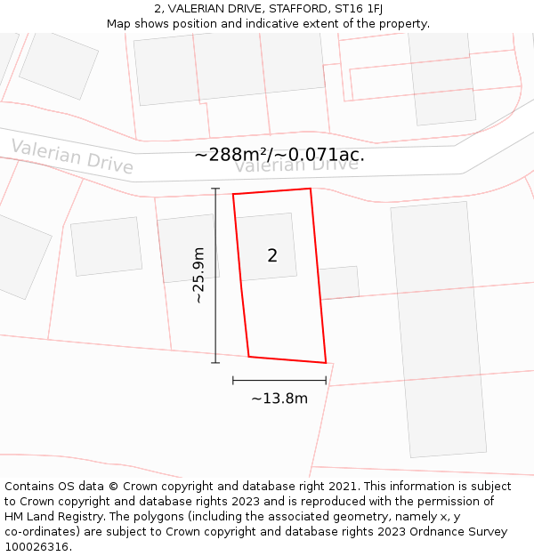 2, VALERIAN DRIVE, STAFFORD, ST16 1FJ: Plot and title map