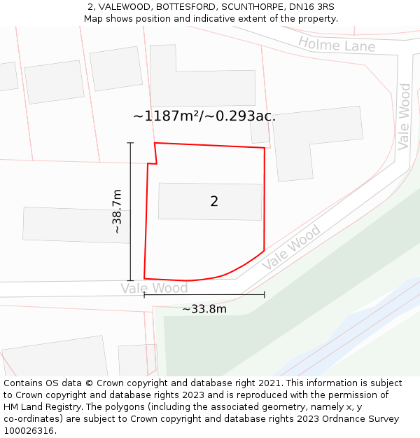 2, VALEWOOD, BOTTESFORD, SCUNTHORPE, DN16 3RS: Plot and title map