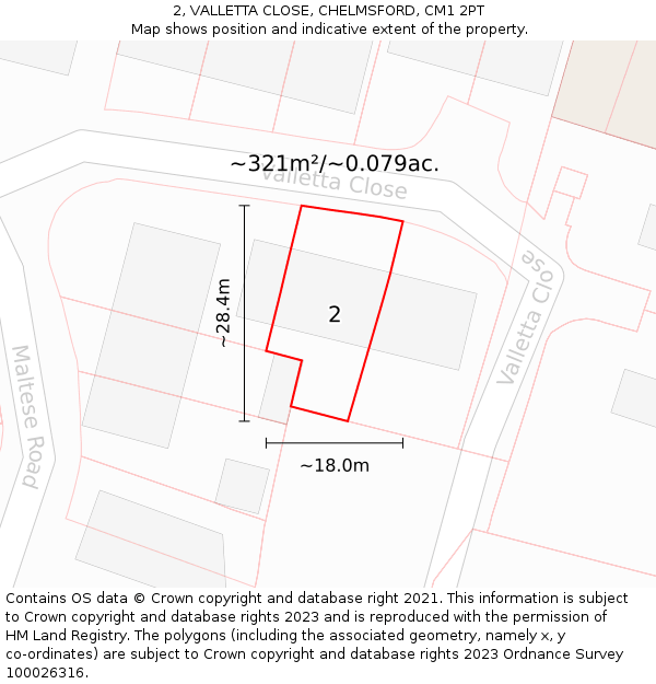 2, VALLETTA CLOSE, CHELMSFORD, CM1 2PT: Plot and title map