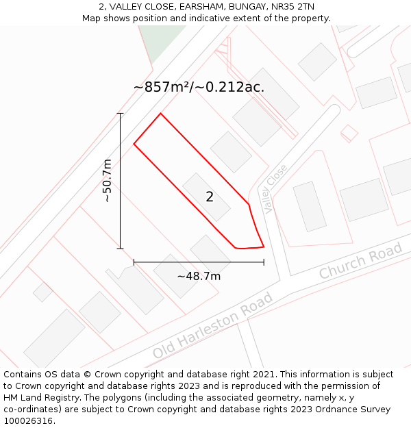 2, VALLEY CLOSE, EARSHAM, BUNGAY, NR35 2TN: Plot and title map
