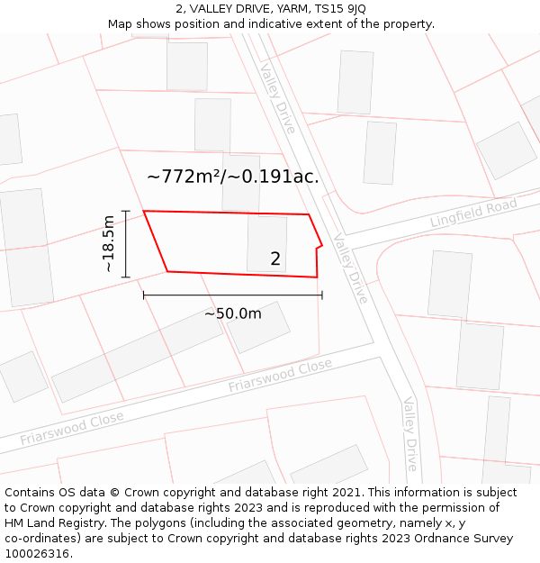2, VALLEY DRIVE, YARM, TS15 9JQ: Plot and title map