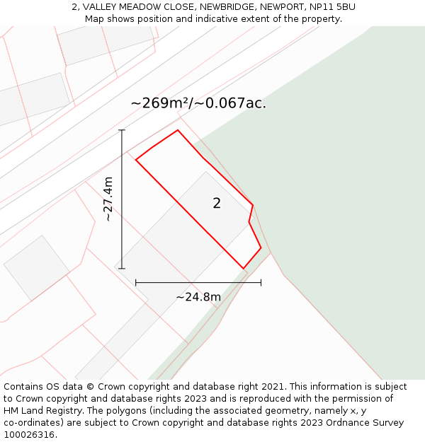 2, VALLEY MEADOW CLOSE, NEWBRIDGE, NEWPORT, NP11 5BU: Plot and title map