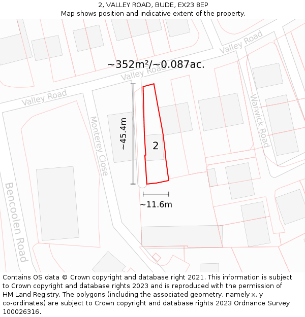 2, VALLEY ROAD, BUDE, EX23 8EP: Plot and title map