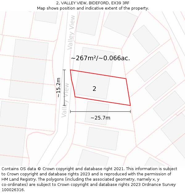 2, VALLEY VIEW, BIDEFORD, EX39 3RF: Plot and title map