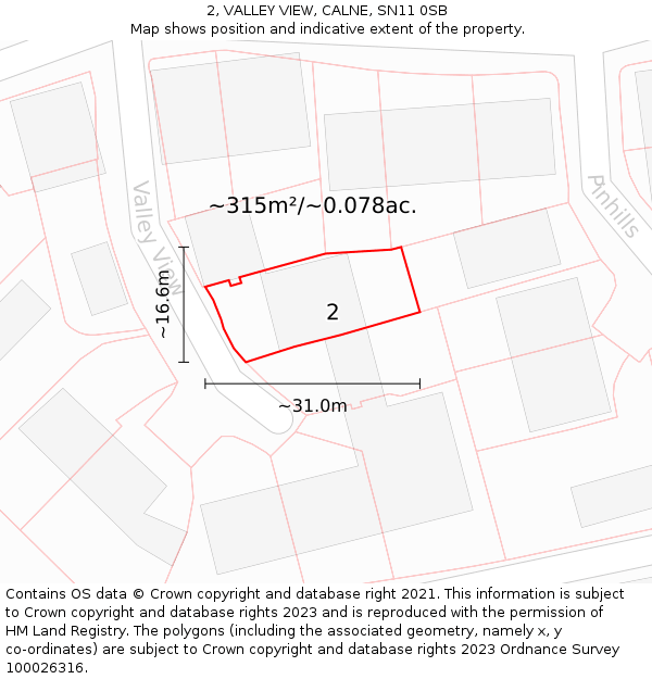 2, VALLEY VIEW, CALNE, SN11 0SB: Plot and title map