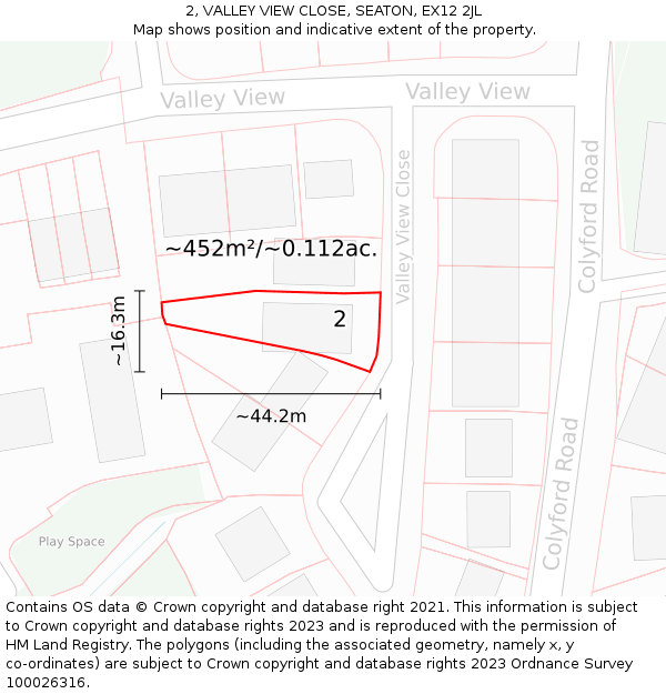 2, VALLEY VIEW CLOSE, SEATON, EX12 2JL: Plot and title map