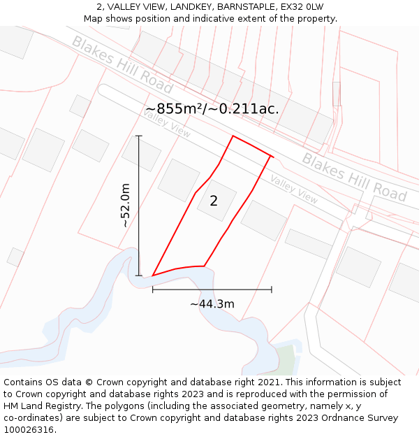 2, VALLEY VIEW, LANDKEY, BARNSTAPLE, EX32 0LW: Plot and title map
