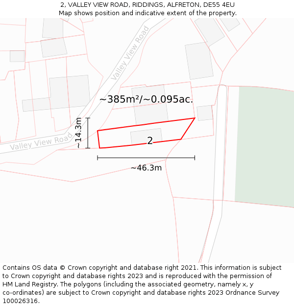 2, VALLEY VIEW ROAD, RIDDINGS, ALFRETON, DE55 4EU: Plot and title map