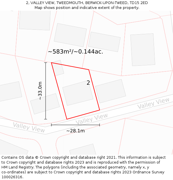 2, VALLEY VIEW, TWEEDMOUTH, BERWICK-UPON-TWEED, TD15 2ED: Plot and title map