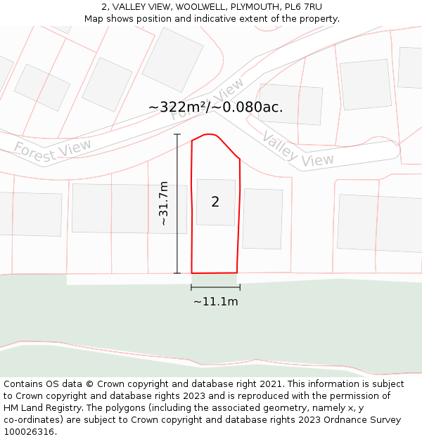 2, VALLEY VIEW, WOOLWELL, PLYMOUTH, PL6 7RU: Plot and title map