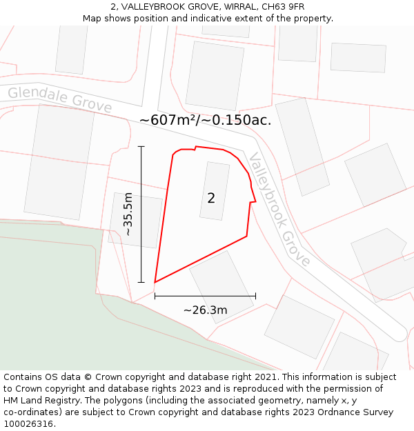 2, VALLEYBROOK GROVE, WIRRAL, CH63 9FR: Plot and title map