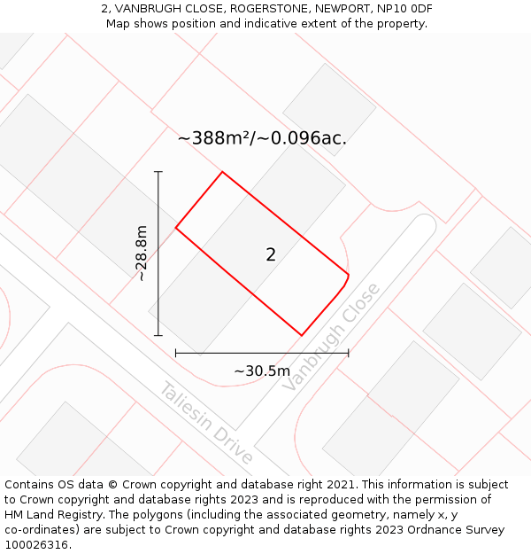 2, VANBRUGH CLOSE, ROGERSTONE, NEWPORT, NP10 0DF: Plot and title map