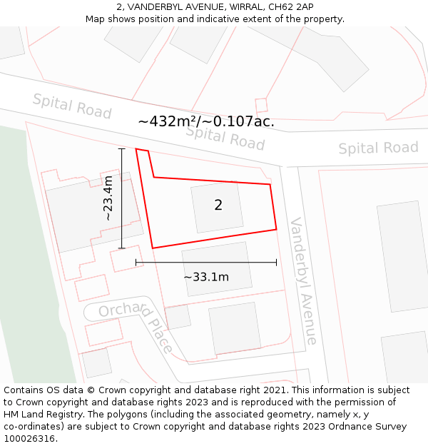 2, VANDERBYL AVENUE, WIRRAL, CH62 2AP: Plot and title map