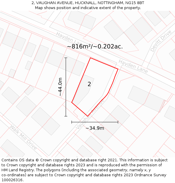 2, VAUGHAN AVENUE, HUCKNALL, NOTTINGHAM, NG15 8BT: Plot and title map