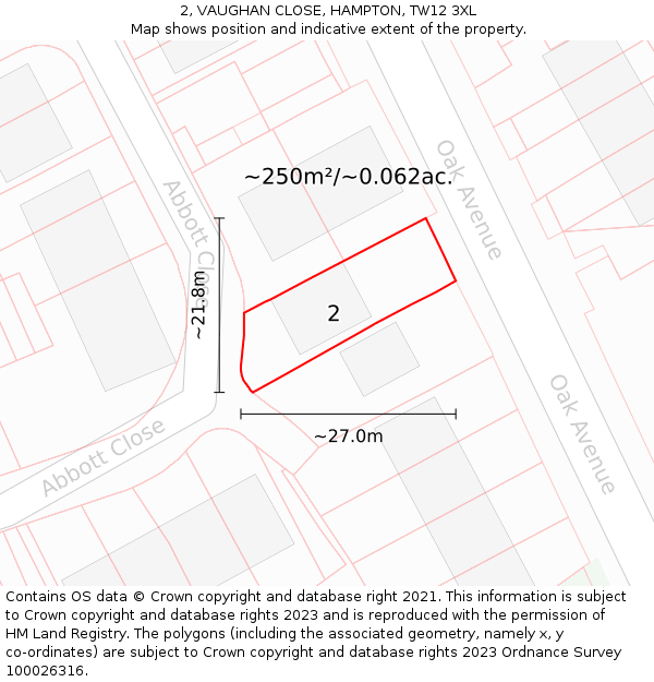 2, VAUGHAN CLOSE, HAMPTON, TW12 3XL: Plot and title map