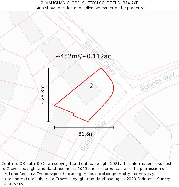 2, VAUGHAN CLOSE, SUTTON COLDFIELD, B74 4XR: Plot and title map