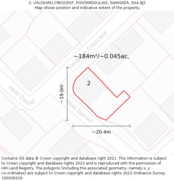 2, VAUGHAN CRESCENT, PONTARDDULAIS, SWANSEA, SA4 8JZ: Plot and title map