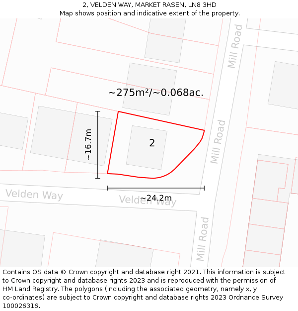 2, VELDEN WAY, MARKET RASEN, LN8 3HD: Plot and title map