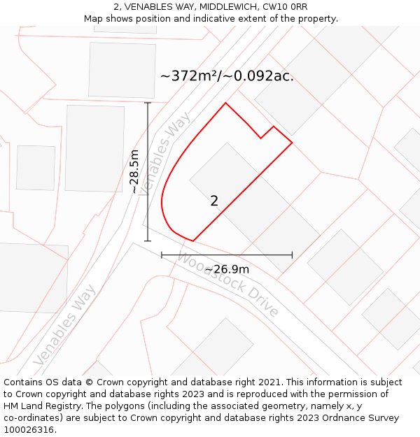 2, VENABLES WAY, MIDDLEWICH, CW10 0RR: Plot and title map