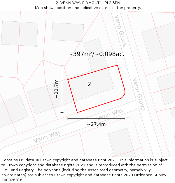 2, VENN WAY, PLYMOUTH, PL3 5PN: Plot and title map