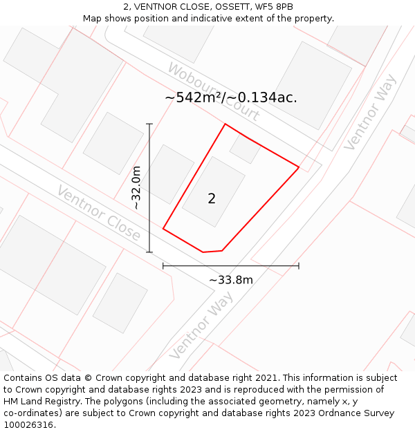 2, VENTNOR CLOSE, OSSETT, WF5 8PB: Plot and title map