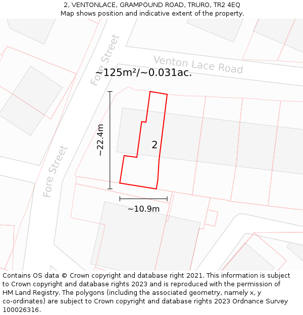 2, VENTONLACE, GRAMPOUND ROAD, TRURO, TR2 4EQ: Plot and title map