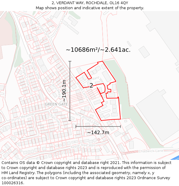 2, VERDANT WAY, ROCHDALE, OL16 4QY: Plot and title map