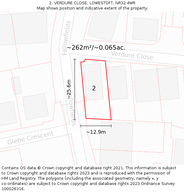 2, VERDURE CLOSE, LOWESTOFT, NR32 4WR: Plot and title map